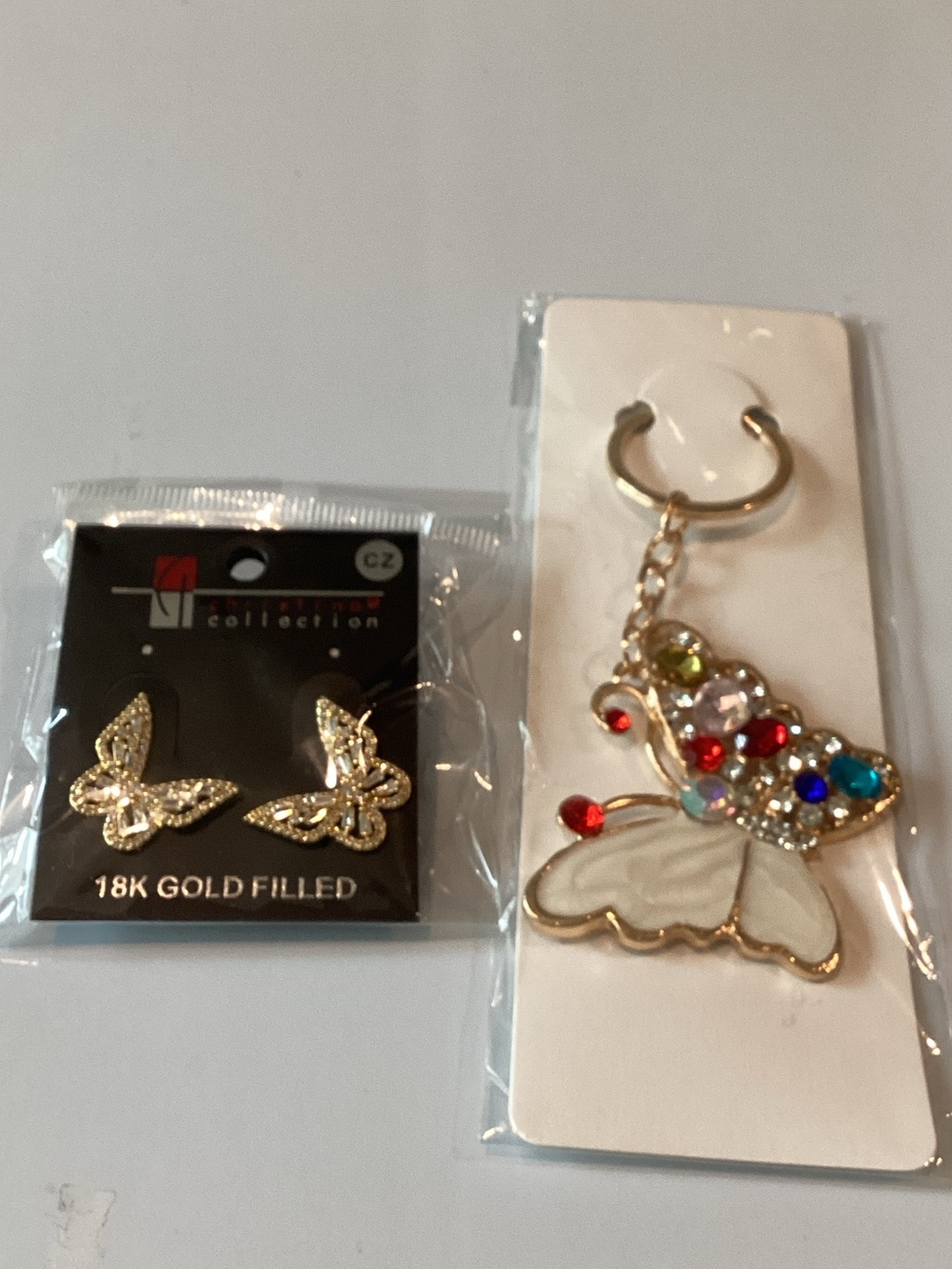 Butterfly Crystal Keychain and Earrings Set - 18K Gold Filled